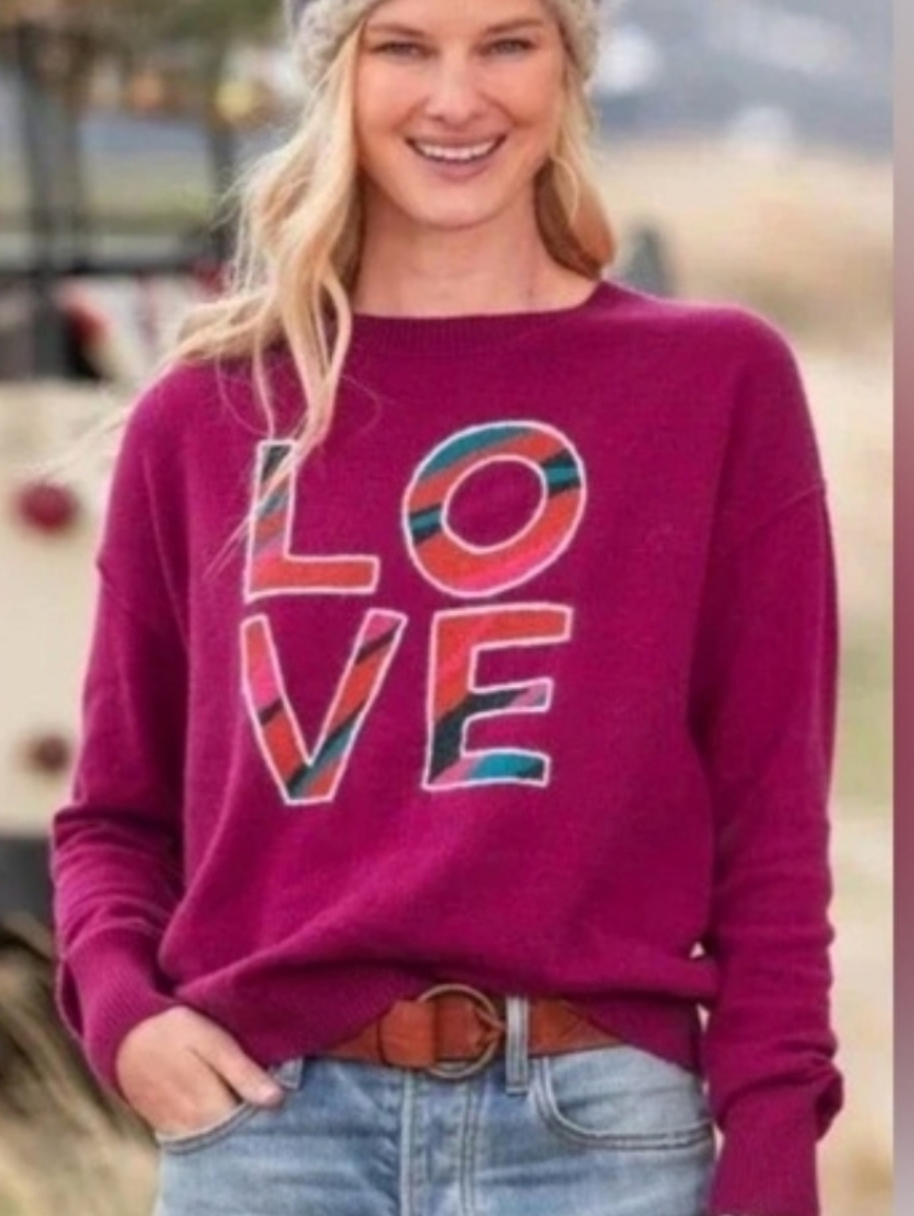 Sundance LOVE Magenta Wool Blend Sweater Size LP Large Petite